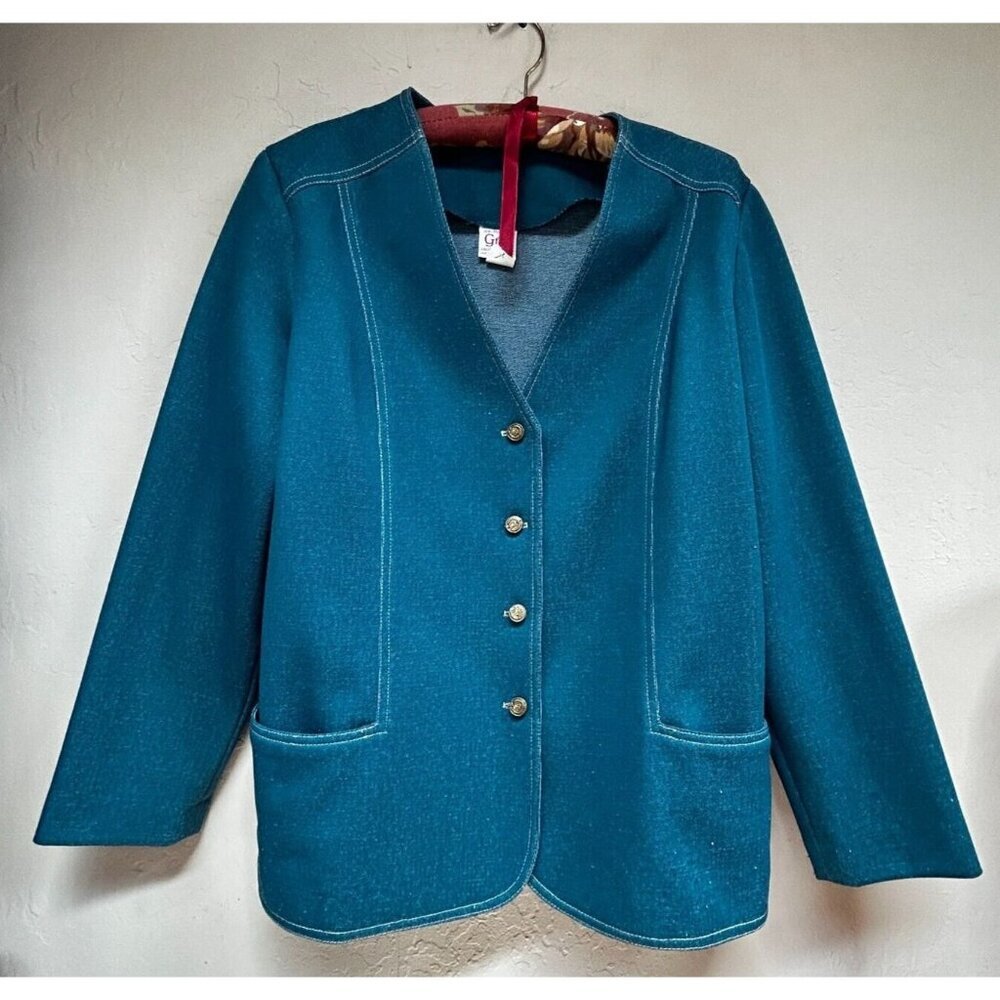 Graff Californiawear Lilla Womens V-Neck Button-Front Blazer Jacket Size 18Teal